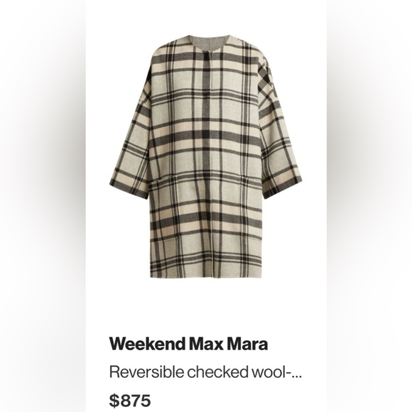 Rare MaxMara Weekend Reversible Checked Gray Black Cream Plaid Wool Coat Size S - Picture 3 of 16